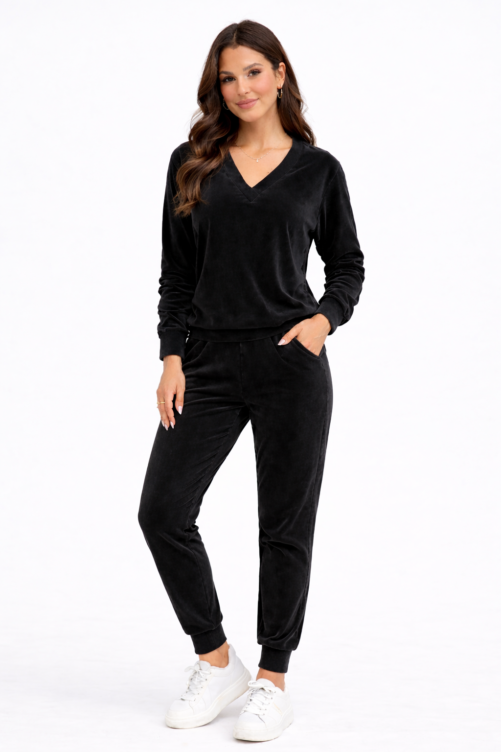 Set Bluza + Pantaloni Trening din Catifea Negru