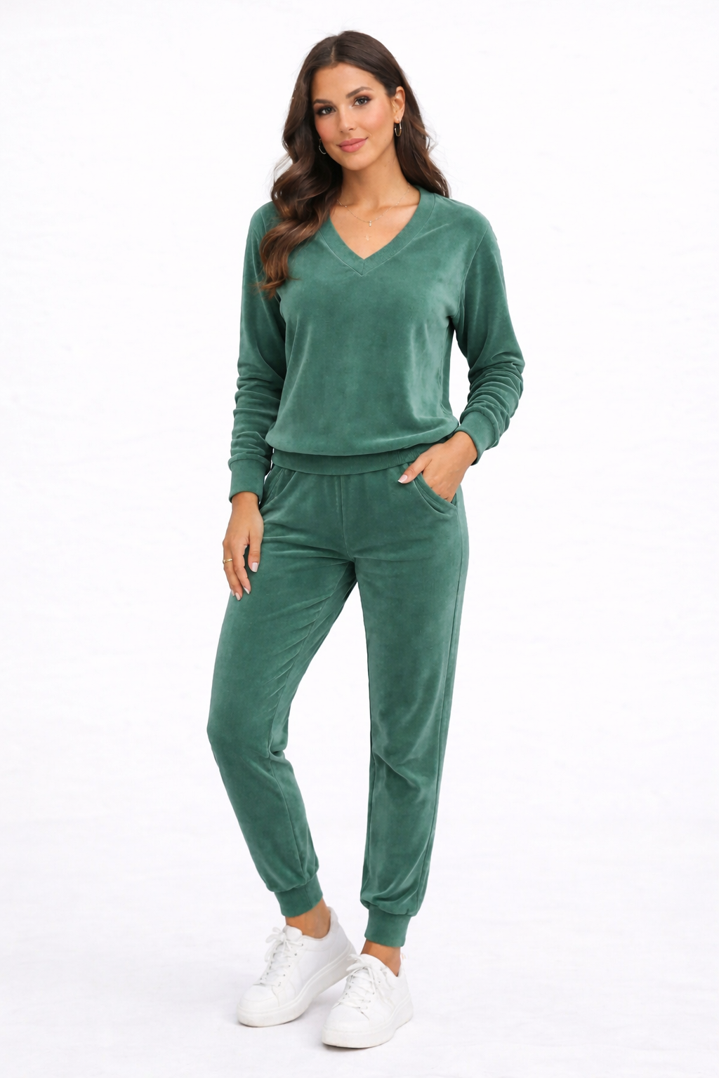 Set Bluza + Pantaloni Trening din Catifea Verde