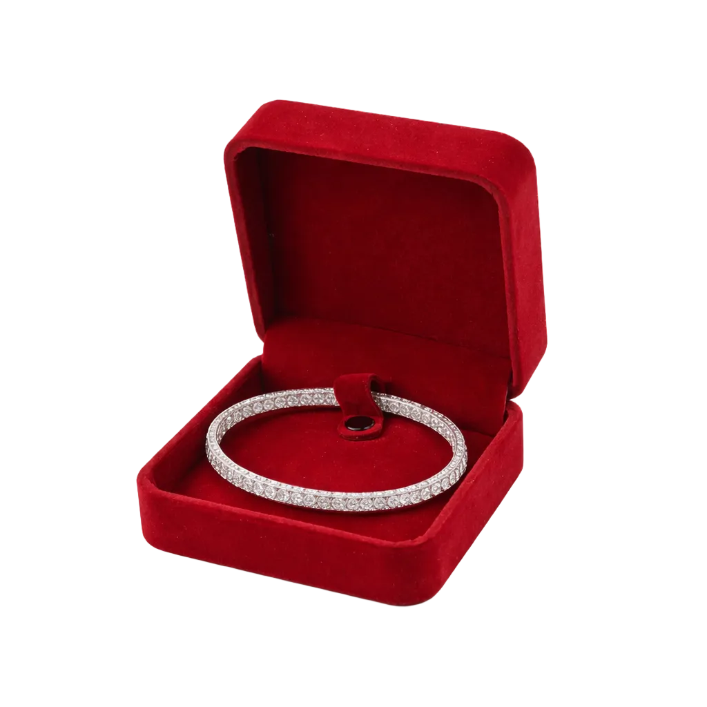 Cutie din catifea rosie pentru bratara cu suport de prindere 9 x 9 x 5 cm