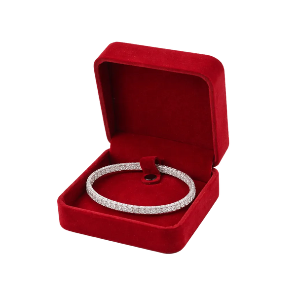 Cutie din catifea rosie pentru bratara cu suport de prindere 9 x 9 x 5 cm