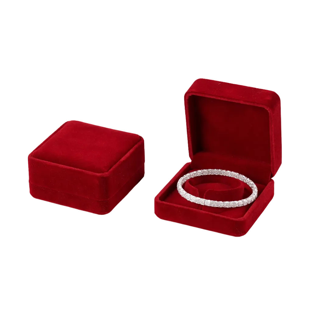 Cutie din catifea rosie pentru bratara cu suport, 9 x 9 x 5 cm
