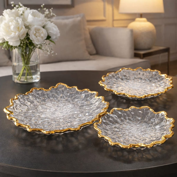 Set 3 farfurii decorative din sticla, 20 cm