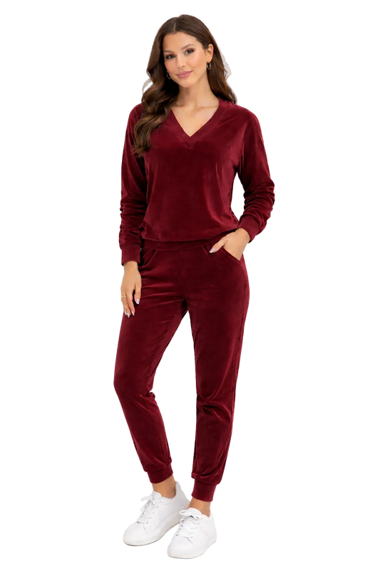 Set Bluza + Pantaloni Trening din Catifea Rosu